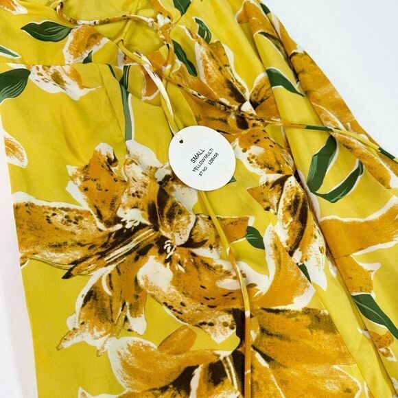 Luxxel Maxi Dress Women Small Yellow Floral Ruffle New Slit Open Back beachy - Picture 12 of 13